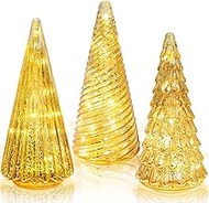 YiYa 3Pcs Gold Glass Christmas Tree Home Decor Tabletop Christmas Tree Decor Mercury Glass Xmas Tree