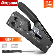 AMPCOM rj45 Crimper CAT7 Crimping Tool for Pass Through RJ11 RJ 45 Connector CAT6 CAT5E Modular Plugs With Wire Stripper Cutter