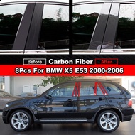8ชิ้นเสาประตูหน้าต่างรถ B C ปกหลังตกแต่งสำหรับ BMW X5 E53 2000-2006เงาสีดำคาร์บอนไฟเบอร์เอฟเฟกต์กระจ