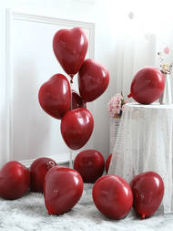 10 piezas de globos de corazón de 10 pulgadas de color granada roja para la decoración de fiestas, decoración de fondo de cumpleaños/pedida de mano