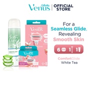 [Bundle of 3] Gillette Venus Comfortglide White Tea - 1 Handle + 6 Refills / Cartridges + Shaving Ge