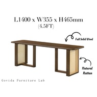 4.5FT Solid Wood Bench Chair/Natural Rattan Bench Chair/Dining Bench Chair/Kerusi Bench Rattan