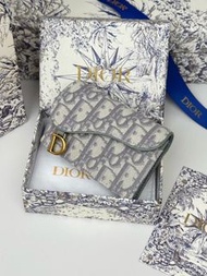 有單 DIOR Saddle Bloom Card holder 刺繡翻蓋老花 卡包 零錢包 灰色