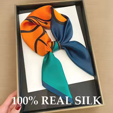 Fashion 100% Real Silk Headscarf Square Scarf Women Shawl Foulard Hijab Headband Wrap Bandana Bufand