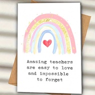 1pc Creative Teacher's Day Thank You Card, "An Amazing Teacher Is Easy To Love, And Impossible To Fo