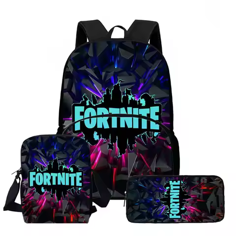 Fortnite Cartoon 3Pcs Backpack Set Unisex for Boys Girls, Backpack with Front Pocket, Crossbody Bag