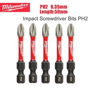 Milwaukee 5Pcs Impact Screwdriver Bits Set PH2 6.35mm 50mm Drill Bit Shockwave Drill Bit