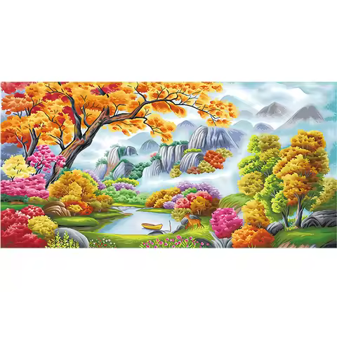 A Paradise Scenic Series Cross Stitch DIY Embroidery Set Printed Cloth 9CT 11CT Garden Needlework Ma
