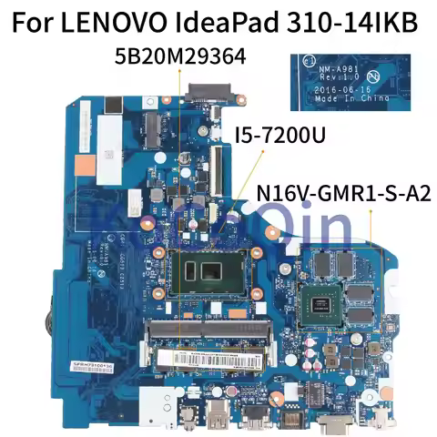 KoCoQin Laptop motherboard For LENOVO IdeaPad 310-14IKB I5-7200U Mainboard CG413 CG513 NM-A981 5B20M