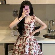 Women's Sexy Floral Dress, Suspender Dress, Backless Dress,Spaghetti Strap Rose Printed Causal Dress