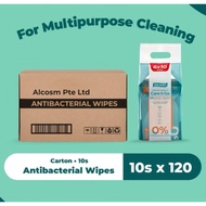 Alcean Antibacterial Wipes with Aloe Vera Extract No Alcohol (10 Wipes x 120 Packs/Carton)