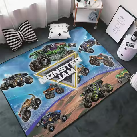 Monster Jam Area Rug Monster Truck Print Non Slip Floor Mat For Kids Room Bedroom Game Room Boys Hom