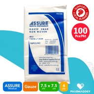 ☁️ ASSURE GAUZE SWAB NON-WOVEN NON-STERILE ☁️ 7.5CM X 7.5CM X 4-PLY, 100PCE/PKT