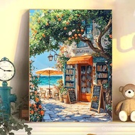 West Seaside Handmade diy Decorative Oil Painting Decompression Series Bookstore Painting Digital Fi