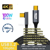 KAIYUE 5A USB C to USB C 3.1 Gen2 Cable 90Degree Type C 100W Cord 4K60Hz Video for HONOR 200 200Pro 