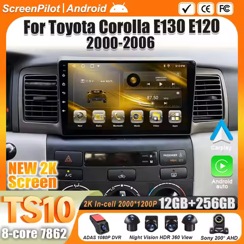 For Toyota Corolla E130 E120 2000 2001 2002 - 2006 Android 16 Multimedia Video Player Carplay Touch 