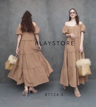 (PROMOTION) (นางแบบใส่ชุดขาย) V3 Babies So YounG Maxi DRess เดรสไปทะเล เดรสไปคาเฟ่ เดรสปาดไหล่ เ