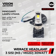 [WERACE] LED 3 SIDES HEADLAMP 30WATT, 2 MODES (FAR, NEAR), 3 WIRES (H4/H6) BRIGHT QUALITY