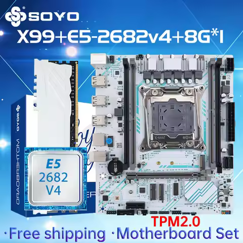 SOYO X99 tpm2.0 Gaming Motherboard Set with Intel Xeon E5 2682 V4 CPU DDR4 ECC 8G*1 2133MHz RAM M.2 