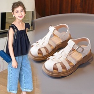 Girls Sandals 2024 Summer Children Princess Baotou Beach Shoes Little Girl Soft Sole Baby Roman Shoe