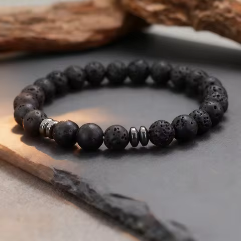 Minimalist Tiger Eyes Lava Hematite Stone Healing Bracelet Unisex 8 Colors Yoga Meditation Handmade 