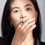 【High version 1: 1】bv new 18K platinum big head sapphire snake ring women light luxury simple fashio