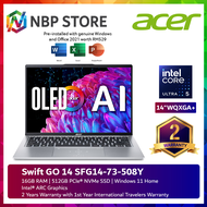 Acer Swift GO 14 SFG14-73-508Y 14" 2.8K OLED Laptop Pure Silver ( CU5-125H, 16GB, 512GB, Intel Arc, W11, HS )