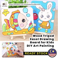 Ready Stock DIY  Wooden Board Painting Mini Easel Stand, Wood Tripod Easel with Drawing Board for Ki