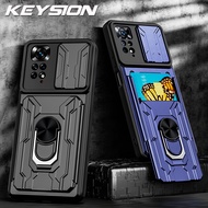 KEYSION Shockproof Case for Redmi Note 11 11S Global version Card Bag Ring Stand Camera Protection Phone Back Cover for Xiaomi Redmi Note 11 Pro 5G