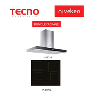 (HOOD + HOB) TECNO ISA 9238 / ISA9238 Island Hood with Black front Panel + Tecno TA 600VC / TA600VC (60cm) 4-burner Vitro-Ceramic Hob