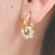 (With Symbol - Use Like Gold) Round Earrings Style 7 Stylized Diamond Flowers - Long lasting, comfor