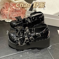 Gothic Punk Leather Shoes for Women with Thick Soles