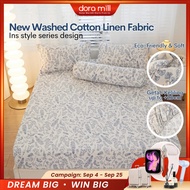 DM🍀Washed Cotton Linen Fitted Bedsheet Single/Queen/King/ Pillow/Bolster Case Getah Berkeliling DAS