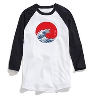 Godzilla Hokusai Circle 七分袖T恤 2色 怪獸之王 哥吉拉 親子裝童裝 浮世繪 日本 海浪 海嘯
