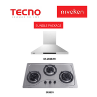 (HOOD + HOB) Tecno KA 2038 (90cm) Chimney Cooker Hood + Tecno SR98SV (90cm) 3-Burner Stainless Steel Cooker Hob