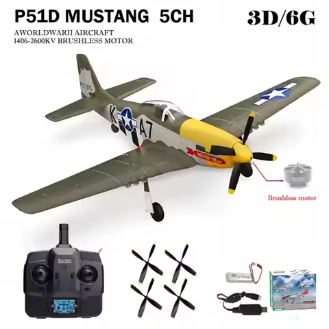 RC Plane 5CH 3D/6G Fixed-wing RC Airplane 2.4GHz P51D Mustang RTF for Adults Beginners Easy to Fly R