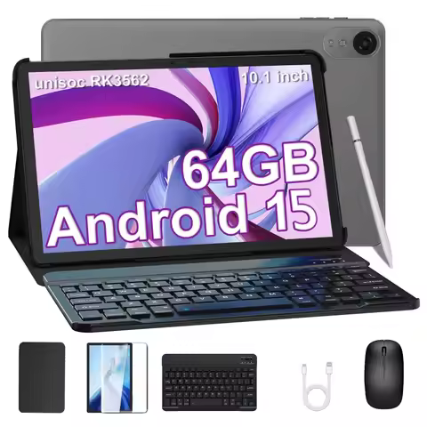 Tablet 10 Inch, Android 15, 8 Cores, 4GB+64GB, 1TB Expansion, WiFi 6, 2MP+8MP, with Pencil, Keyboard