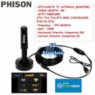 antena tv PHISON PA-18T2 DVB/HDTV/T2/DTV Digital Indoor Antenna w Booster-5 Meters (Strong Signal) -