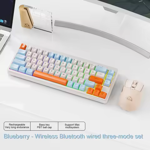 FREEWOLF M68 68 Keys Wireless Keyboard Mouse Combo, PBT RGB Tri-Mode Bluetooth/2.4G/Wired Keyboard, 