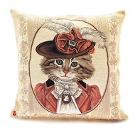 歐洲皇家緹花抱枕_獨家限量1個 貓咪戴綢緞花帽 可愛優雅