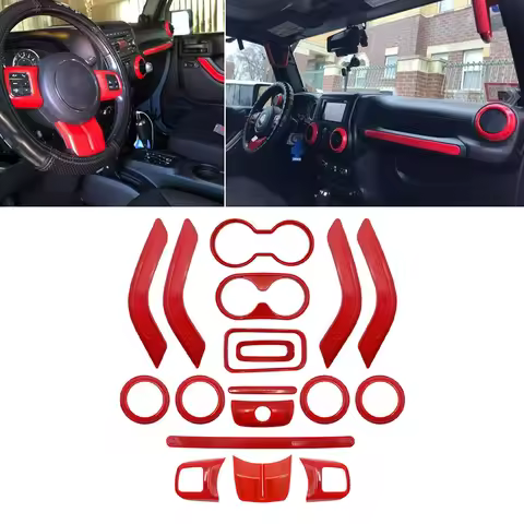 18pcs Red Car Interior Decor Trim Kits For Jeep For Wrangler JK JKU 4 Door 11-17 ABS Auto Acesssorie