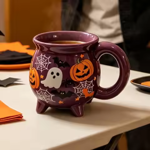 Halloween Themed Ceramic Mug Cauldron Mug 360ml Ceramic Water Tea Drink Cup Witch Mug For Home Kitch