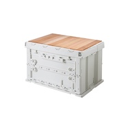 [特價]【日本霜山】工業風耐重摺疊置物收納箱-75L (附木製蛋捲桌板)軍綠灰