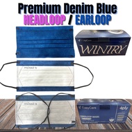 Earloop/Headloop Easycare / Premium Denim Blue Jeans 4ply or 3ply  50pcs Disposable Adult Face Mask ocean Blue