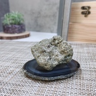 黃鐵礦原礦擺件 附瑪瑙片盤