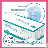 [ 1 BOX ] Masker Medis 3 ply - Masker Kesehatan - Masker Earloop 50pcs