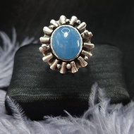 戒指 天然 海藍寶 925銀飾 手工 鍛敲 活動戒圍 飾品 寶石