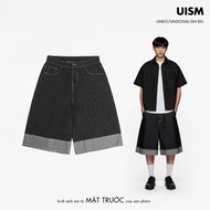 UNDO Cuffed Wide Shorts Men/Women High Waist Wide Leg Baggy Jeans - Black Denim