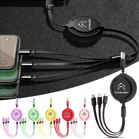 1Pcs 3 in 1 USB Car Charging Cable Retractable Charger Cable For Citroen C1 C2 C3 C4 C5 C6 C8 C4L DS