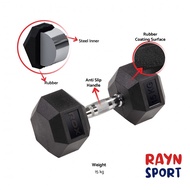 ROX Barbell Dumbbell Hexagonal Rubber 15 Kg
